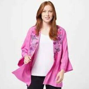 Isaac Mizrahi Live! Embroidered Cardigan-Purple-Large